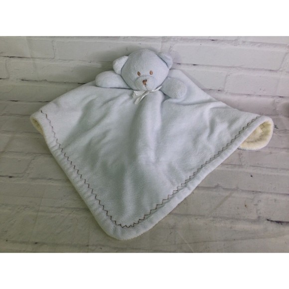 Blankets & Beyond Blue Bear Security Blanket Lovey Knit Baby Brown Zig Zag Trim - Picture 1 of 7
